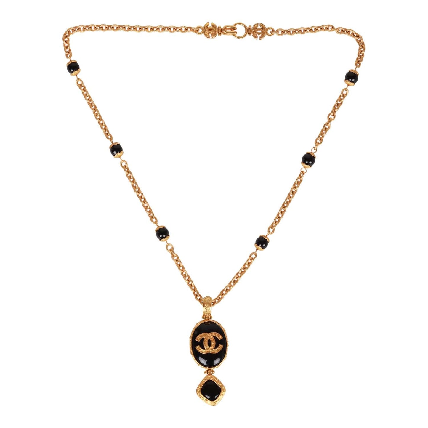 Chanel Vintage Gold Embossed CC Logo Pendant Necklace