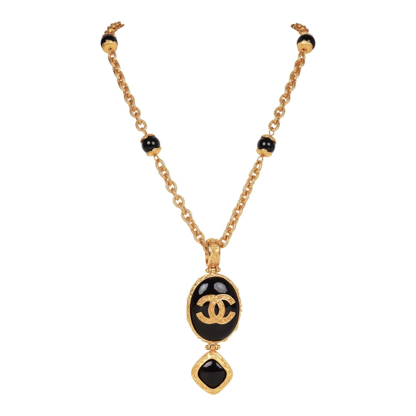 Chanel Vintage Gold Embossed CC Logo Pendant Necklace