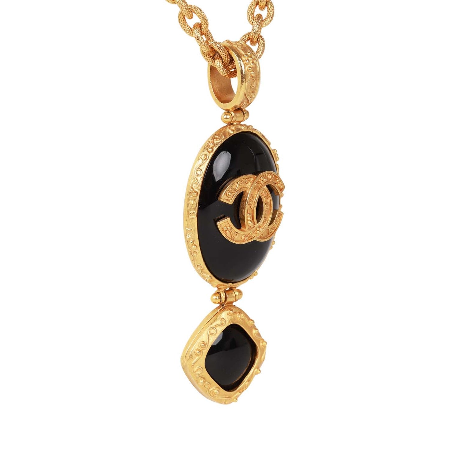 Chanel Vintage Gold Embossed CC Logo Pendant Necklace