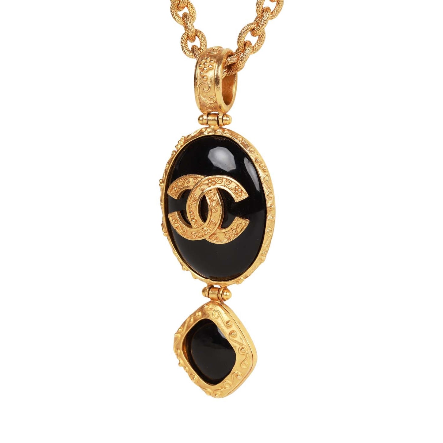 Chanel Vintage Gold Embossed CC Logo Pendant Necklace