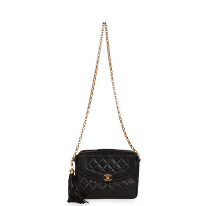 Chanel Vintage Small Diana Fringe Camera Bag Black Lambskin Gold Hardware