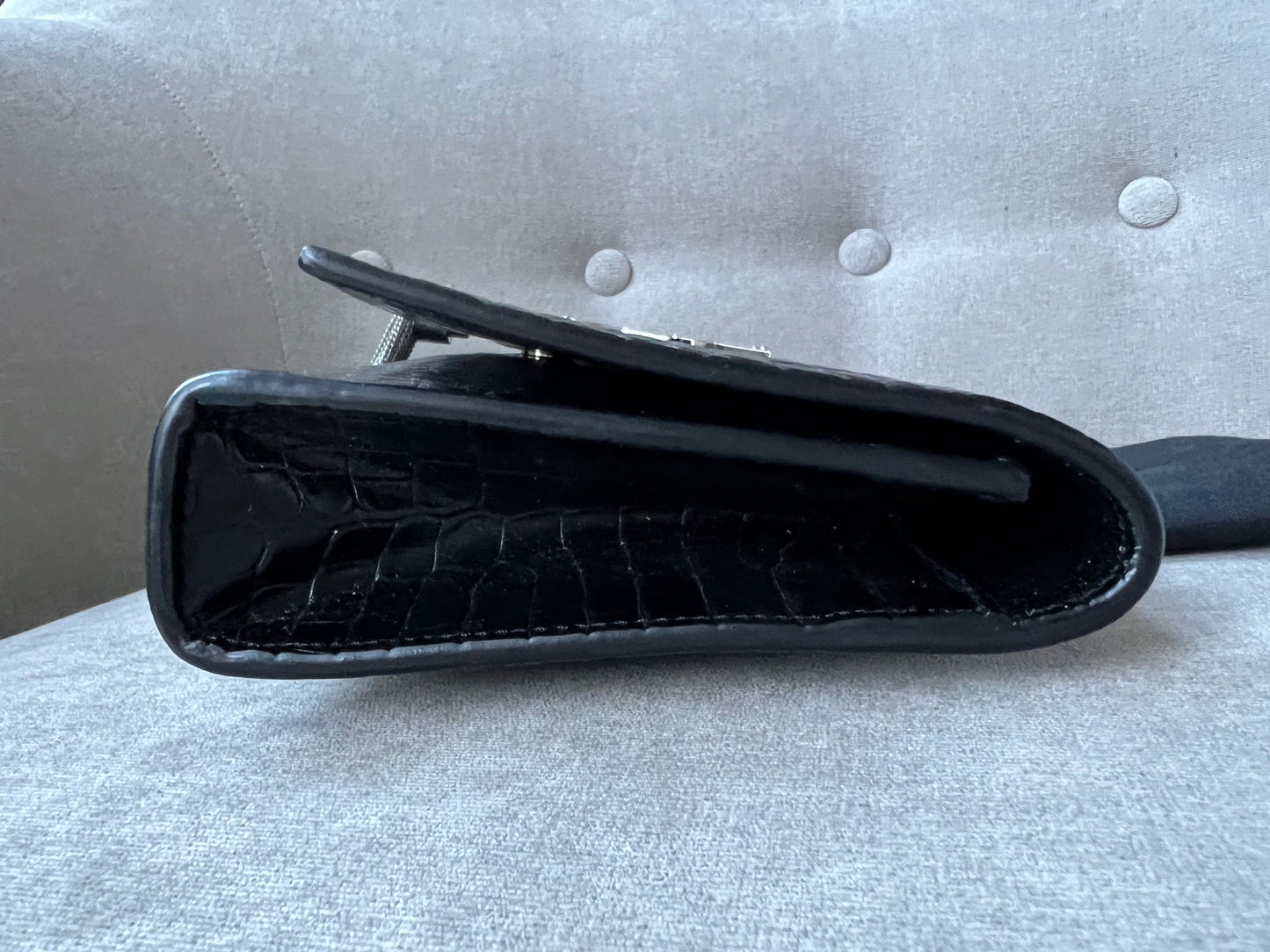 Yves Saint Laurent (YSL) Black Croc Print Kate Clutch