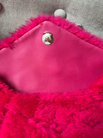 Yves Saint Laurent (YSL) Small Puffer in Pink Shearling with Silver Hardware