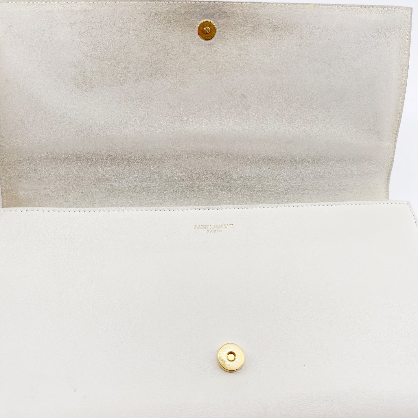 Yves Saint Laurent White Textured Leather Y-ligne Clutch