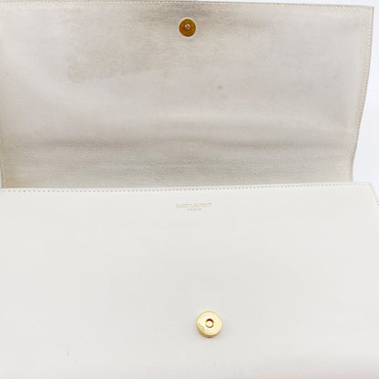 Yves Saint Laurent White Textured Leather Y-ligne Clutch