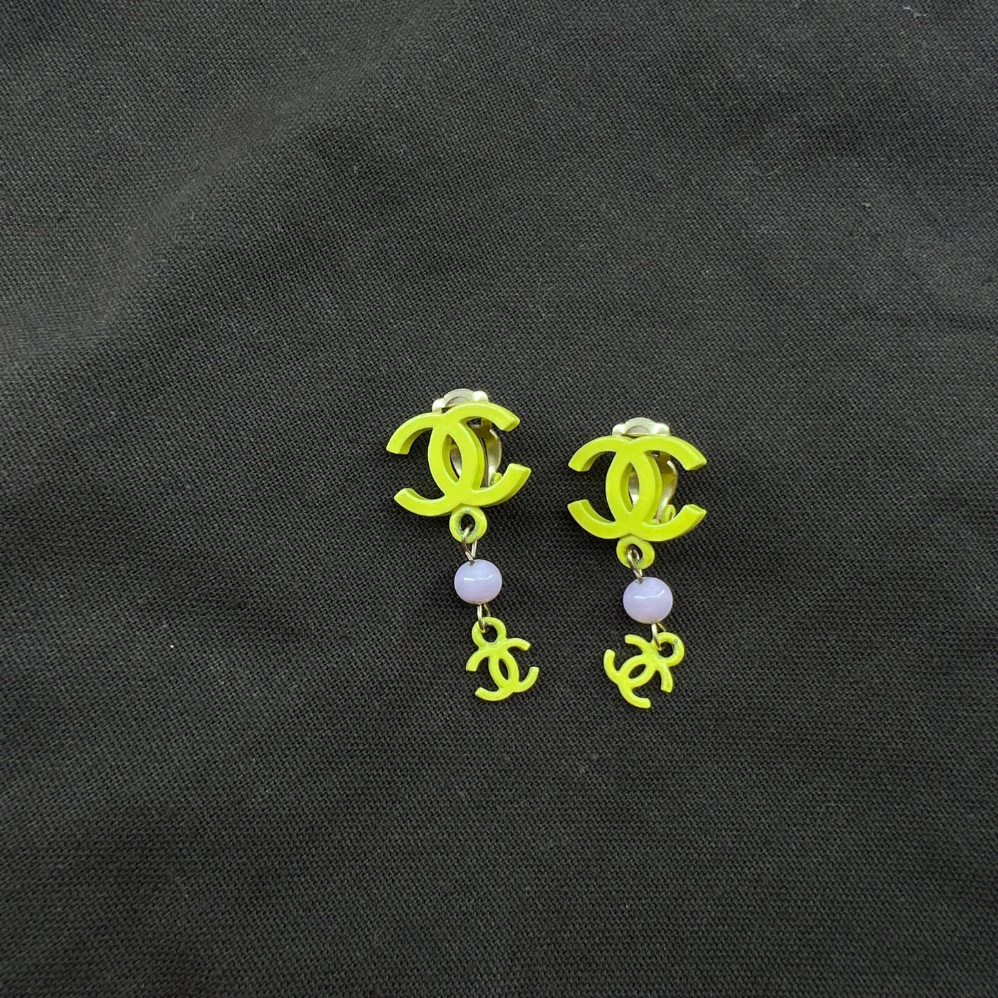 Chanel Yellow CC Logo Vintage Earrings