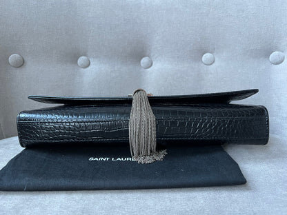 Yves Saint Laurent (YSL) Black Croc Print Kate Clutch