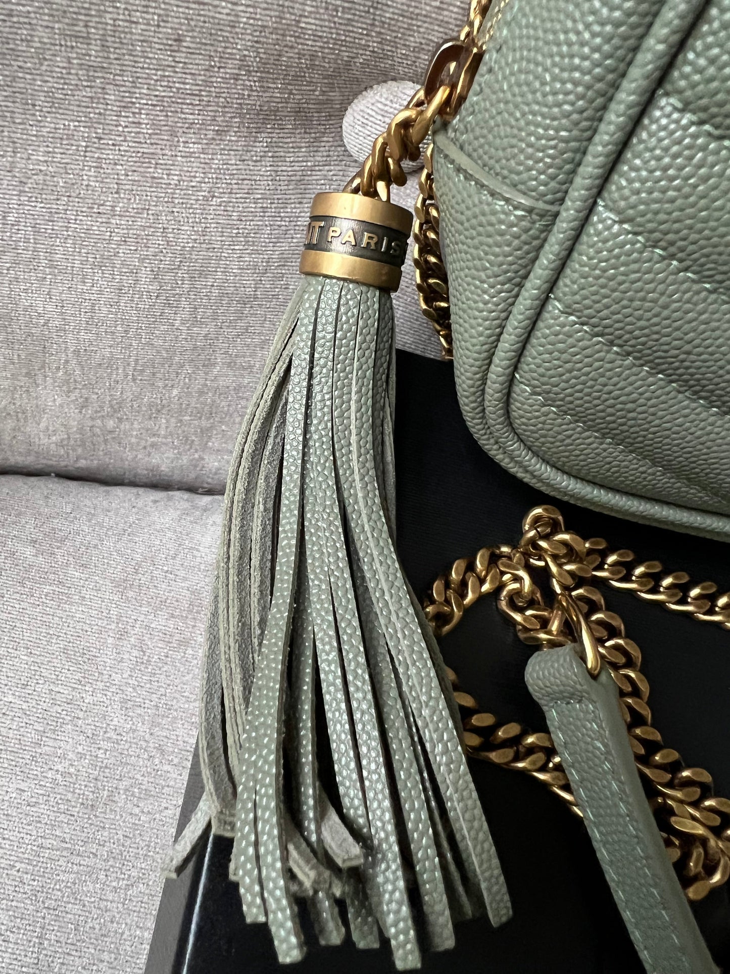 Yves Saint Laurent (YSL) Sage Green Mini Lou Camera Bag