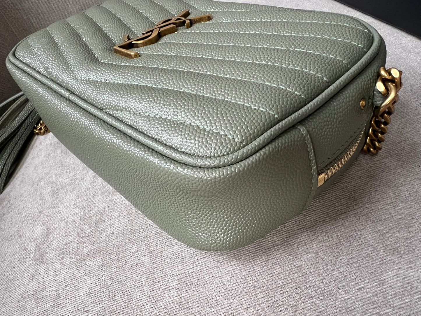 Yves Saint Laurent (YSL) Sage Green Mini Lou Camera Bag