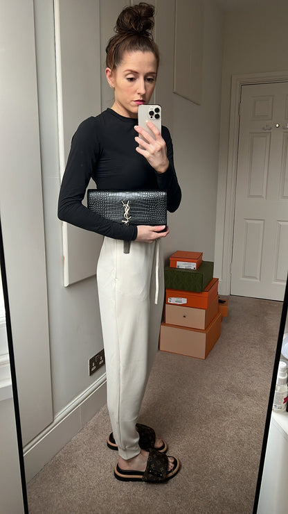 Yves Saint Laurent (YSL) Black Croc Print Kate Clutch