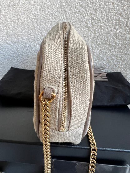 Yves Saint Laurent (YSL) Beige Linen Mini Lou Camera Bag