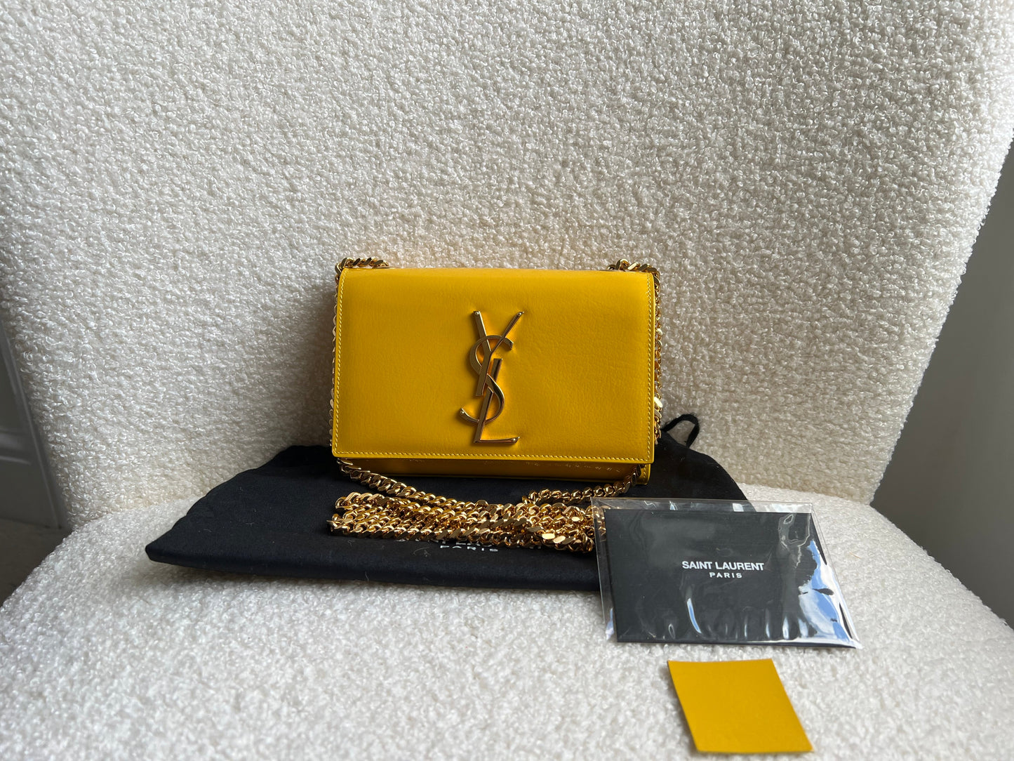 Yves Saint Laurent (YSL) Small Kate Yellow Patent with Gold Hardware