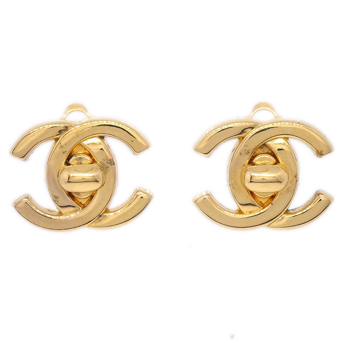 CHANEL Turnlock Earrings Gold Small 95A 43246