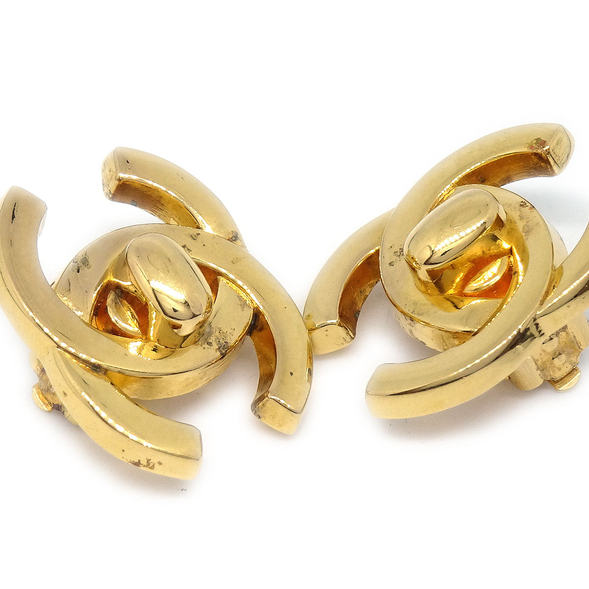 CHANEL Turnlock Earrings Gold Small 95A 43246