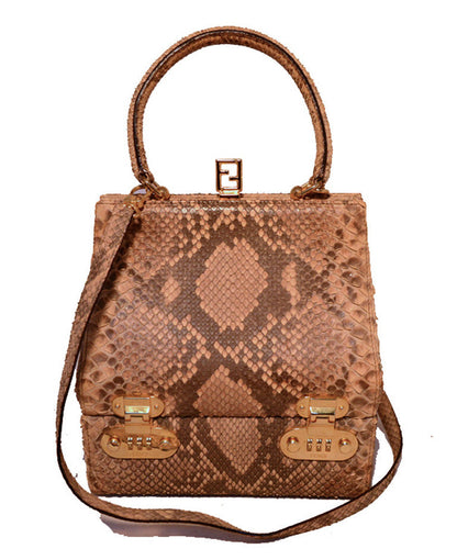 RARE Fendi Natural Python Snakeskin Two-Way Kelly Bolide Handbag