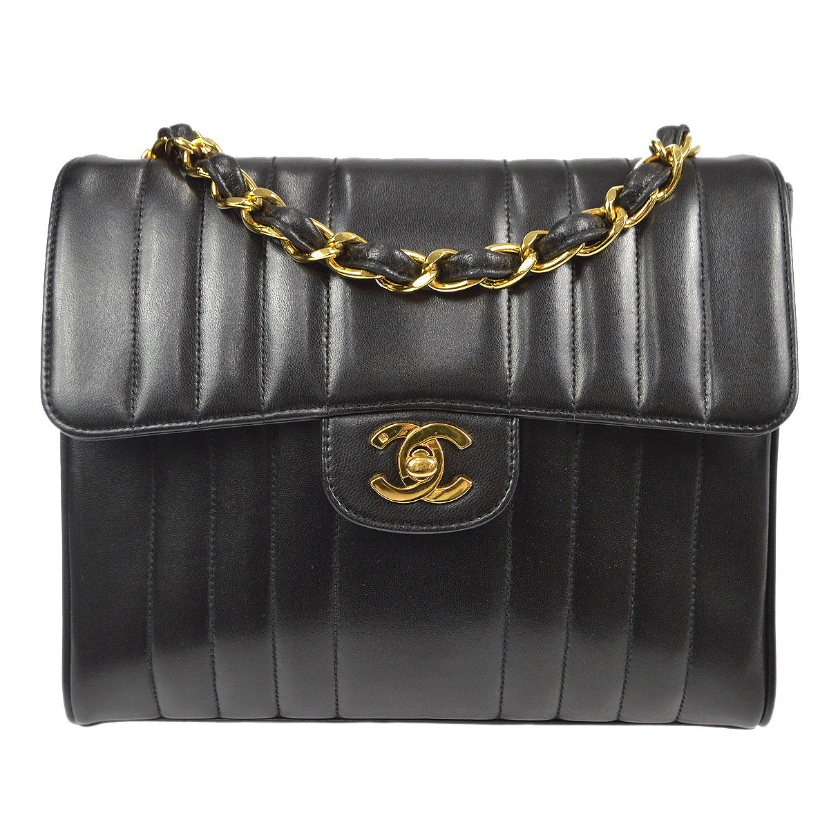 CHANEL 1991-1994 Vertical Stitch Classic Square Flap Small Black Lambskin 87843