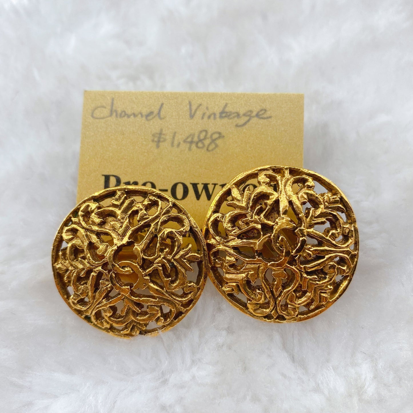 Chanel Perforated Logo Clip Earrings 1980's