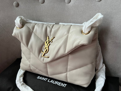 Yves Saint Laurent (YSL) Small Puffer in Blanc Vintage Quilted Lambskin Gold Hardware