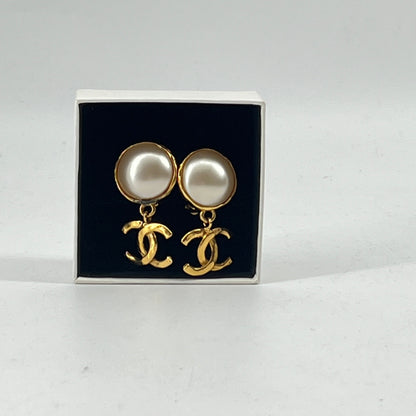 Chanel CC Logo Pearl Earrings