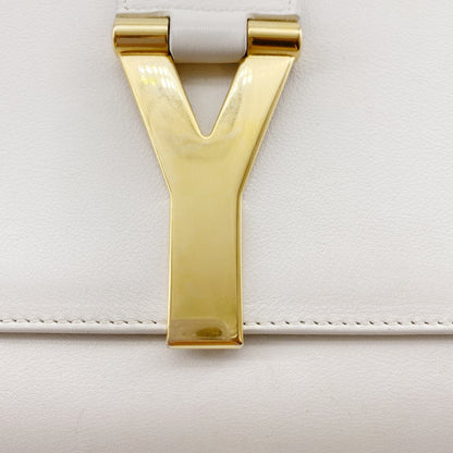 Yves Saint Laurent White Textured Leather Y-ligne Clutch