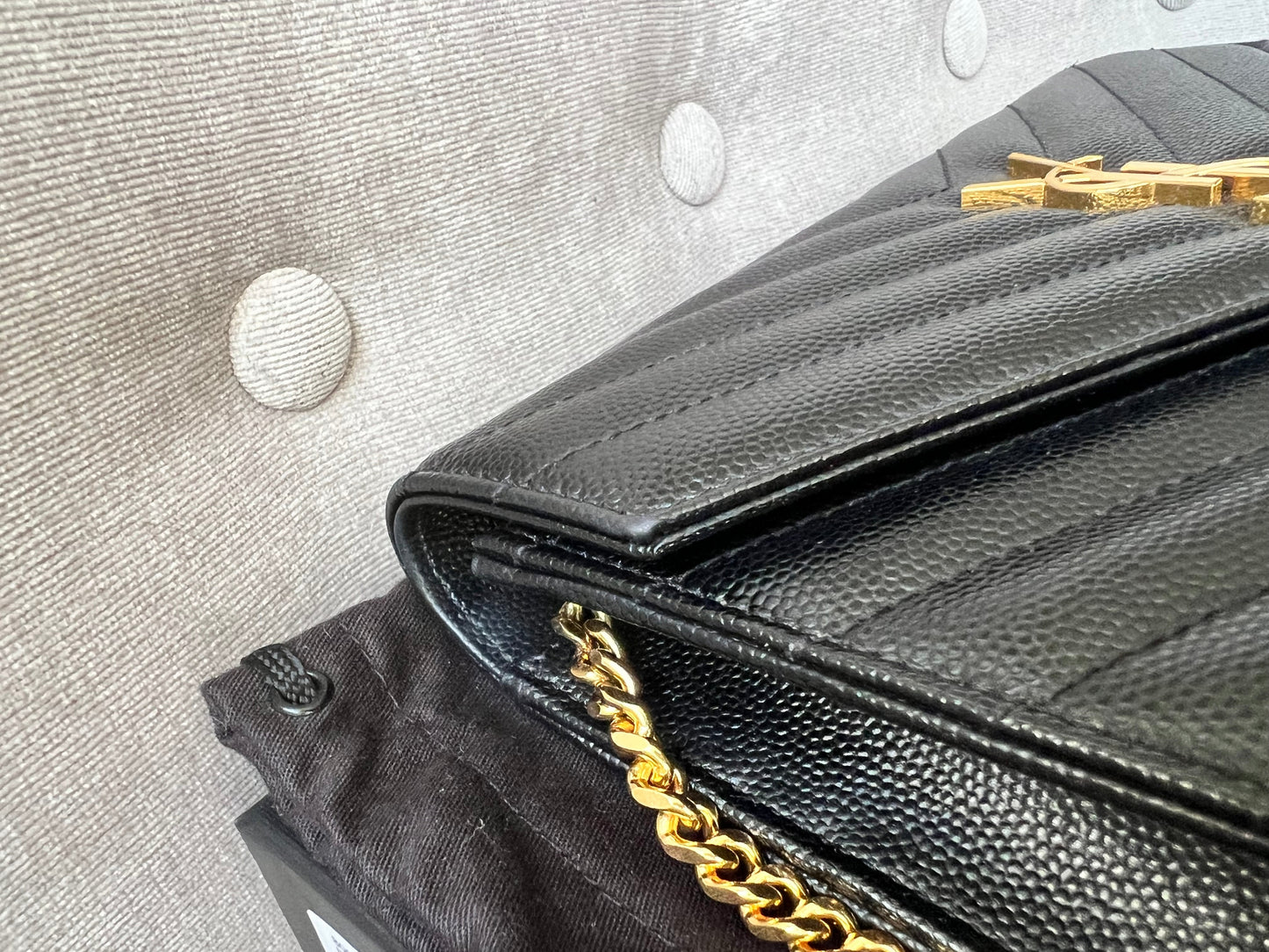 Yves Saint Laurent (YSL) Black Cassandra Envelope Chain Wallet