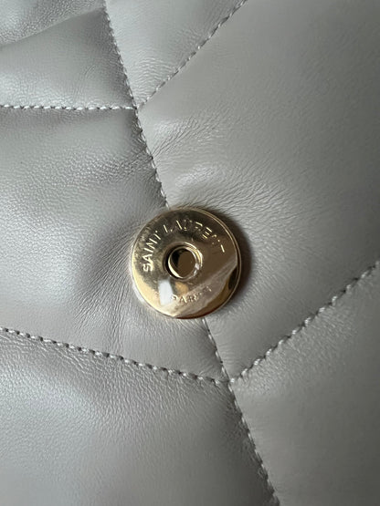 Yves Saint Laurent (YSL) Small Puffer in Blanc Vintage Quilted Lambskin Gold Hardware