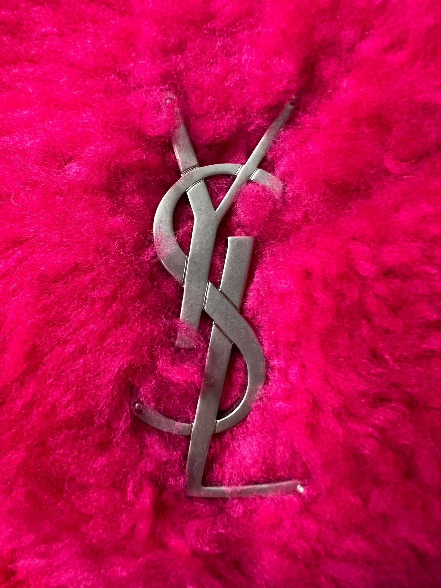 Yves Saint Laurent (YSL) Small Puffer in Pink Shearling with Silver Hardware