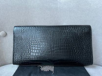 Yves Saint Laurent (YSL) Black Croc Print Kate Clutch