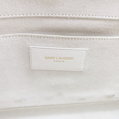 Yves Saint Laurent White Textured Leather Y-ligne Clutch