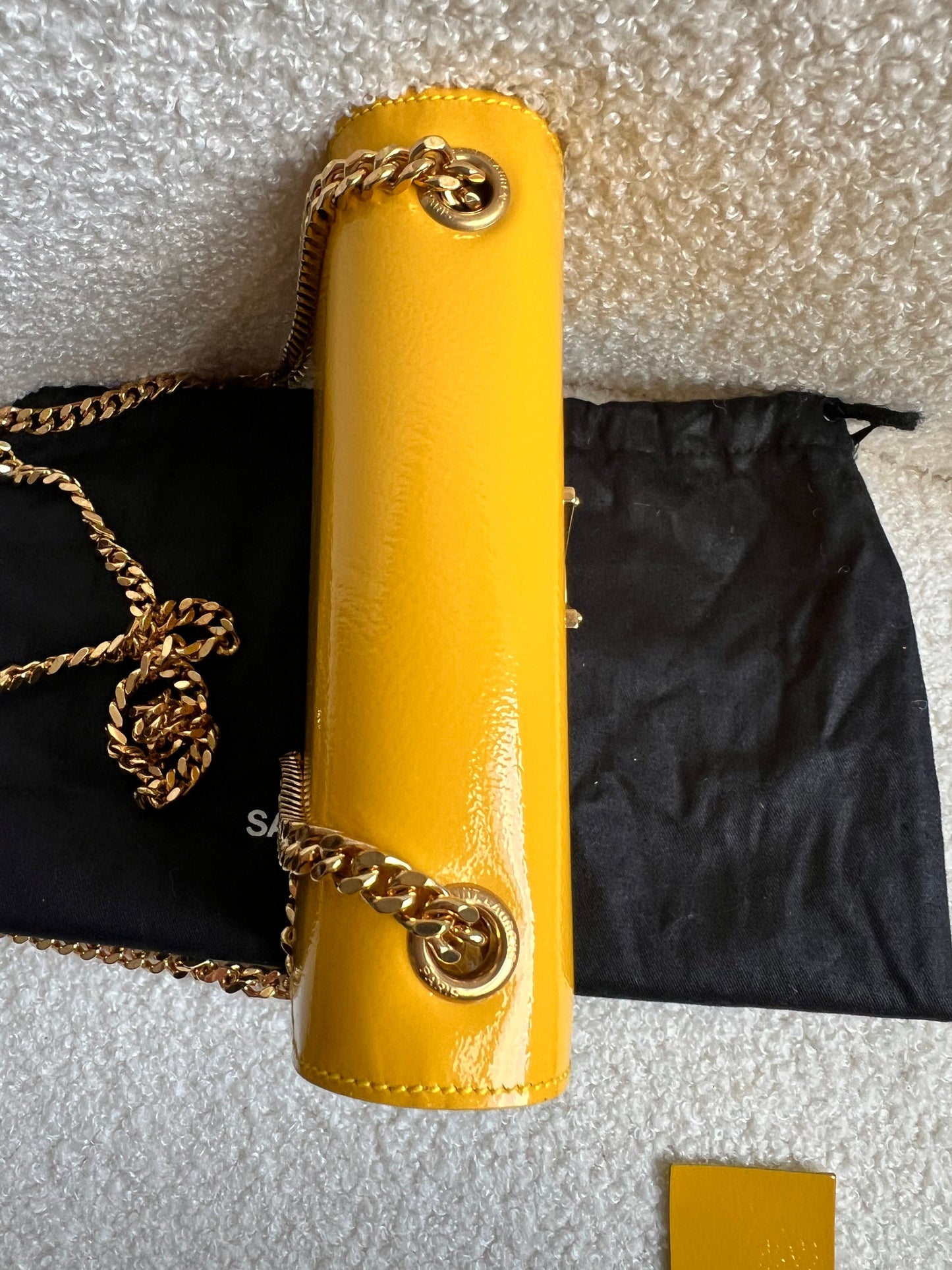 Yves Saint Laurent (YSL) Small Kate Yellow Patent with Gold Hardware