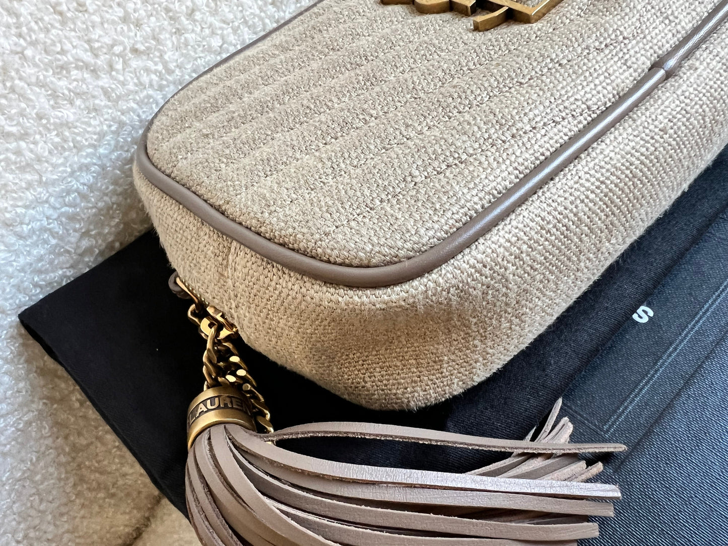 Yves Saint Laurent (YSL) Beige Linen Mini Lou Camera Bag