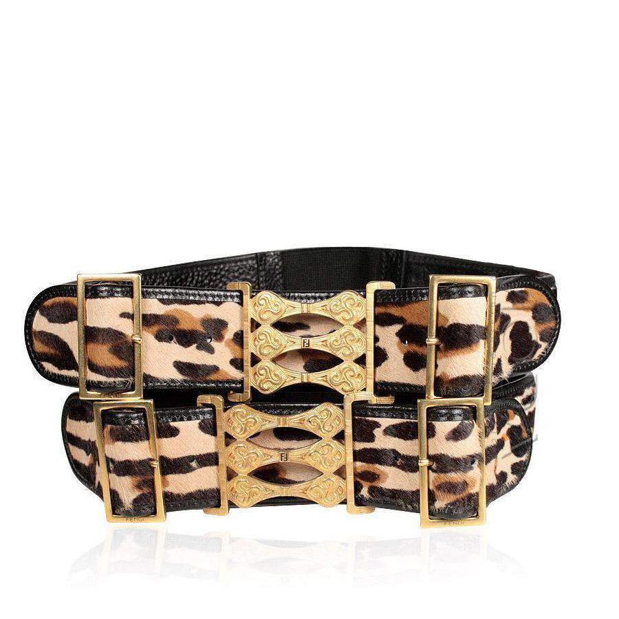 Fendi Women's Belt Wide Belt Calf Leather Pony Leopard Antique Hardware (FFB1503)