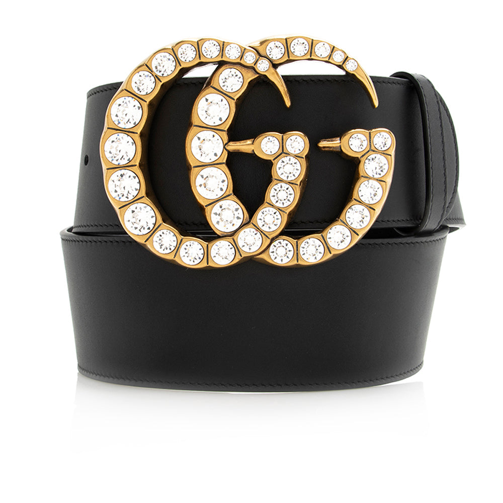 Gucci Leather Crystal GG Belt - Size 34 / 85