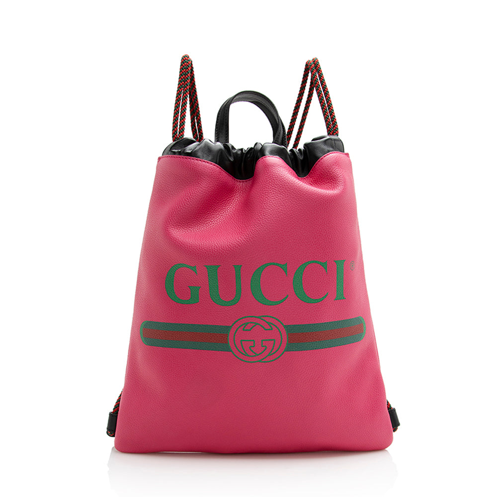 Gucci Leather Logo Drawstring Backpack