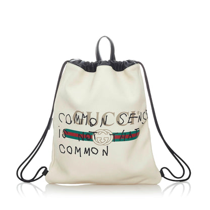 Gucci Logo Drawstring Leather Backpack