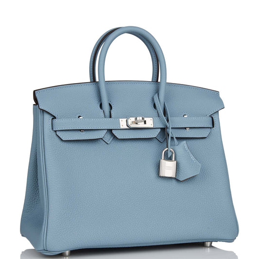 Hermes Birkin 25 Bleu Lin Verso Togo Palladium Hardware