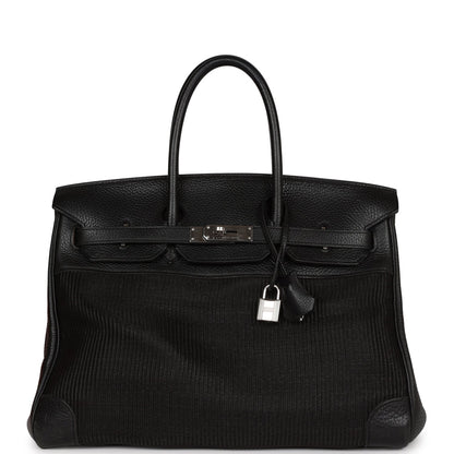 Pre-owned Hermes Birkin 35 Black Crinoline and Clemence Palladium Hardware