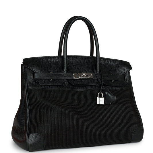 Pre-owned Hermes Birkin 35 Black Crinoline and Clemence Palladium Hardware