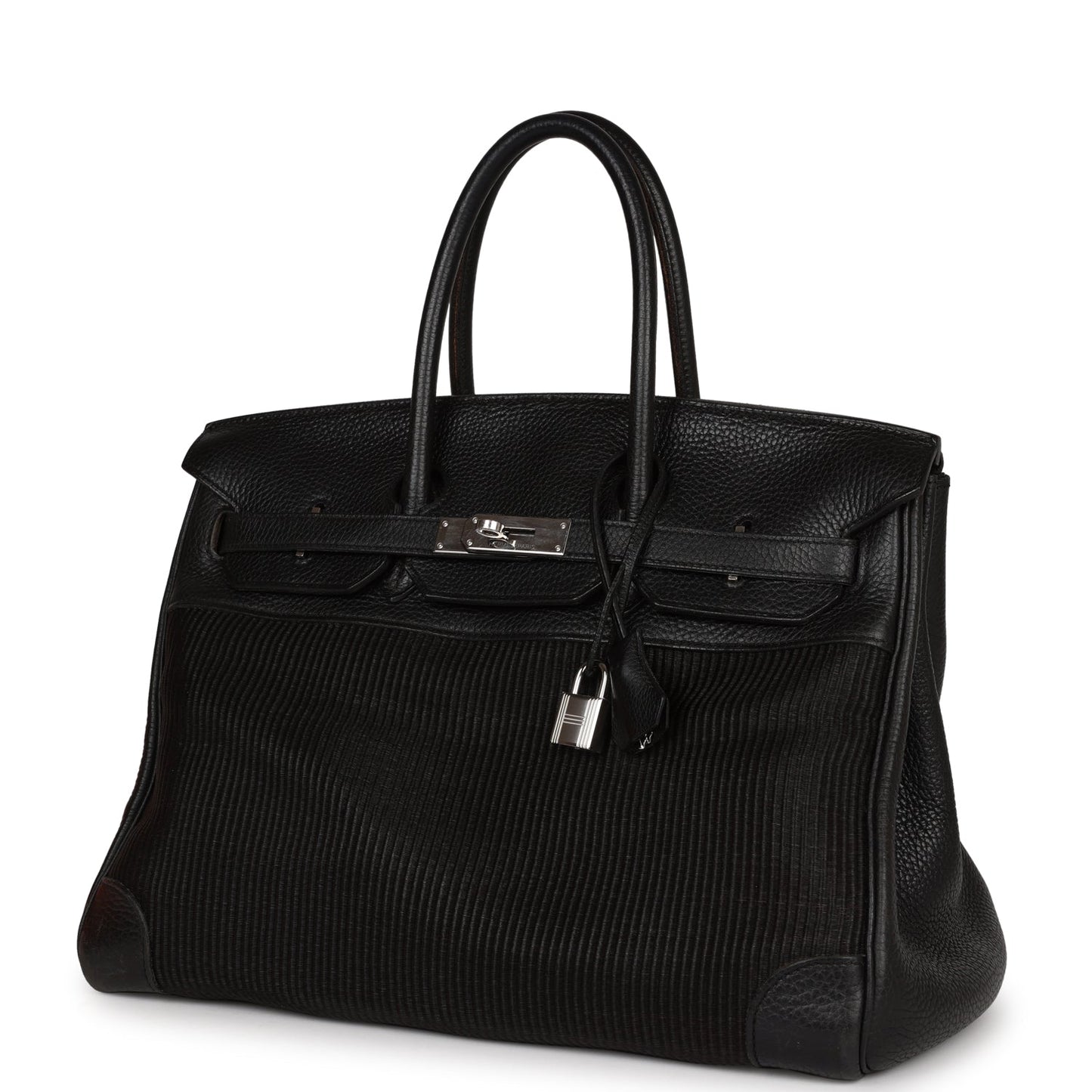 Pre-owned Hermes Birkin 35 Black Crinoline and Clemence Palladium Hardware