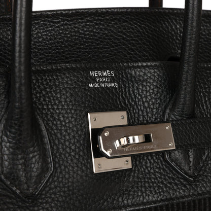 Pre-owned Hermes Birkin 35 Black Crinoline and Clemence Palladium Hardware