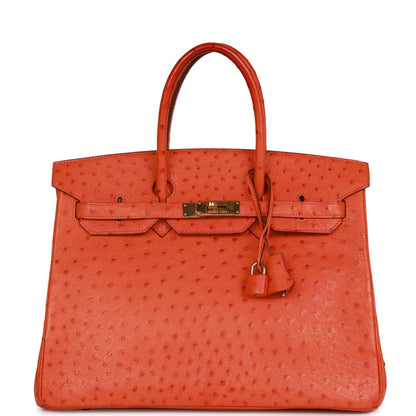 Pre-owned Hermes Birkin 35 Tangerine Ostrich Gold Hardware