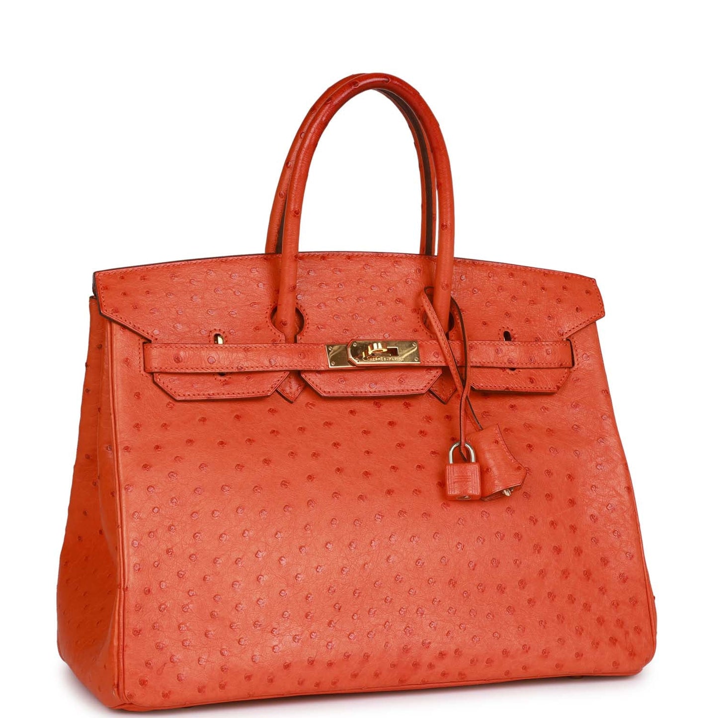 Pre-owned Hermes Birkin 35 Tangerine Ostrich Gold Hardware