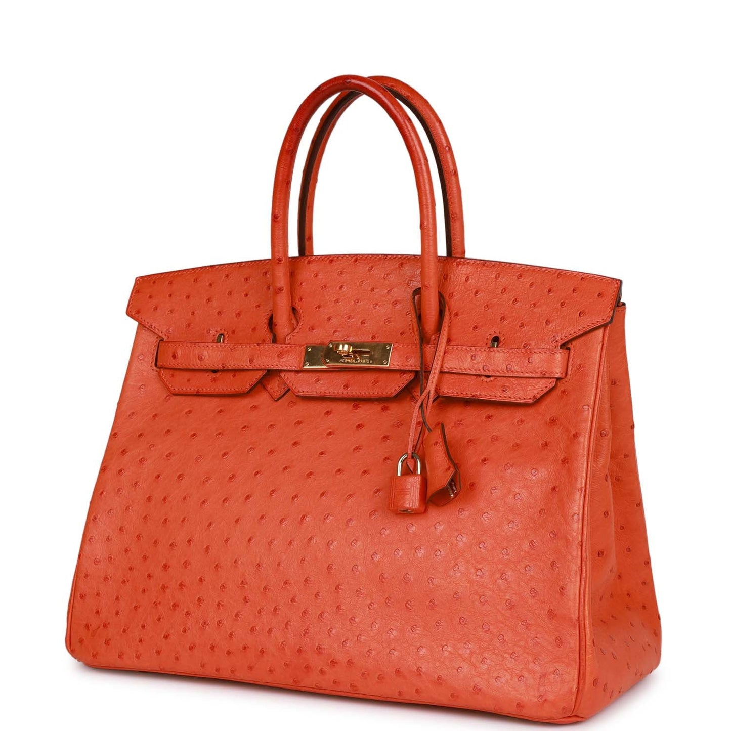 Pre-owned Hermes Birkin 35 Tangerine Ostrich Gold Hardware