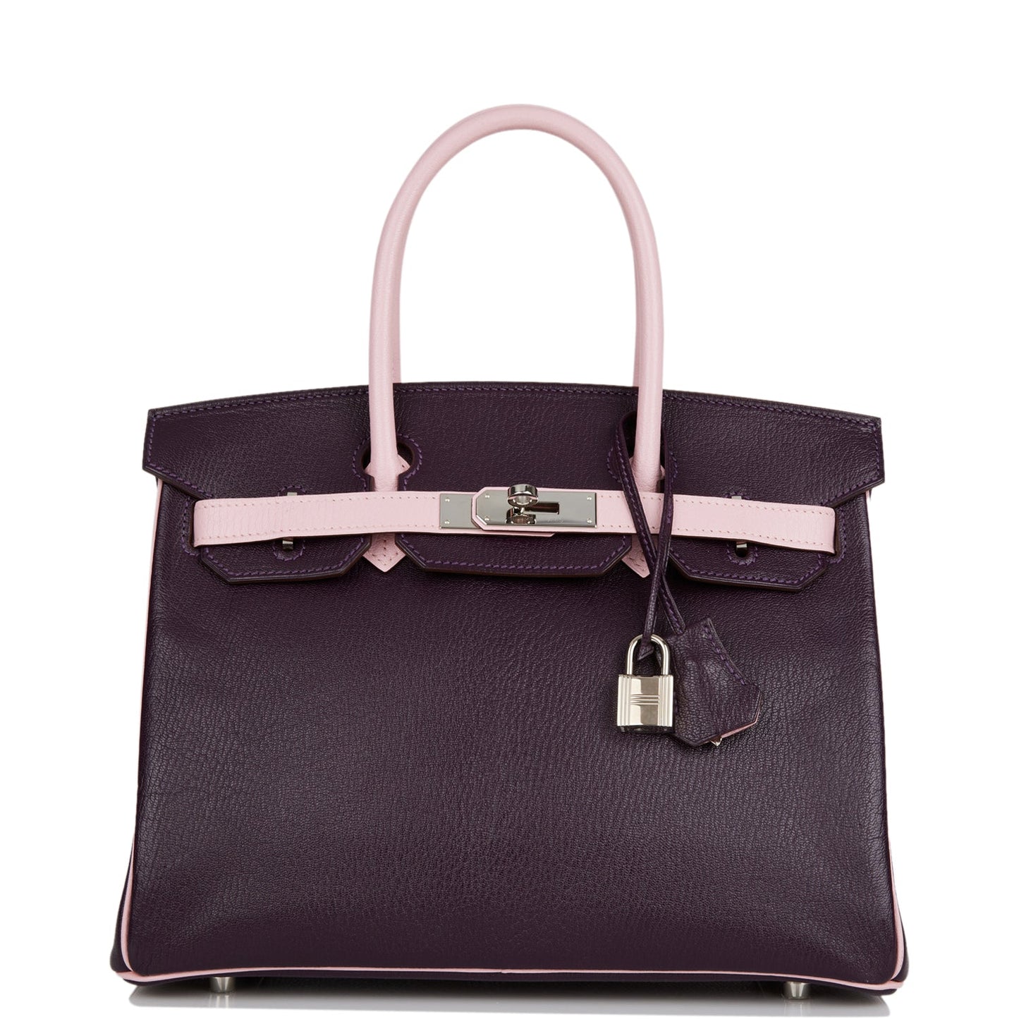 Pre-owned Hermes Special Order (HSS) Birkin 30 Raisin and Rose Sakura Chevre Palladium Hardware