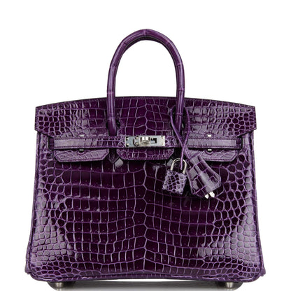 Hermes Birkin 25 Cassis Shiny Porosus Crocodile Palladium Hardware