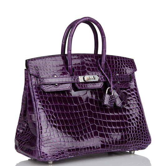 Hermes Birkin 25 Cassis Shiny Porosus Crocodile Palladium Hardware