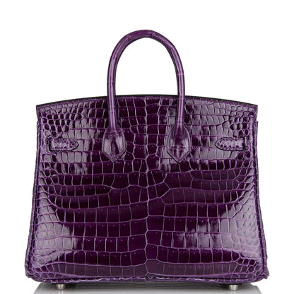 Hermes Birkin 25 Cassis Shiny Porosus Crocodile Palladium Hardware