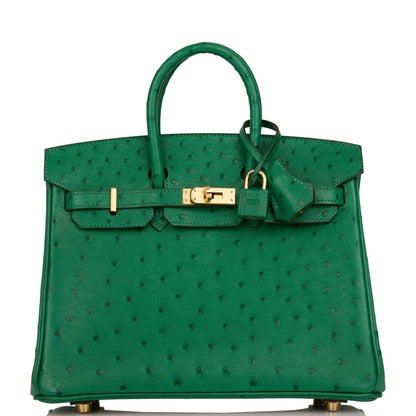 Hermes Special Order (HSS) Birkin 25 Vert Vertigo Verso Ostrich Gold Hardware