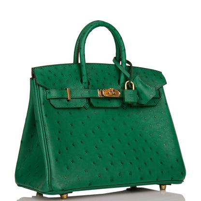 Hermes Special Order (HSS) Birkin 25 Vert Vertigo Verso Ostrich Gold Hardware