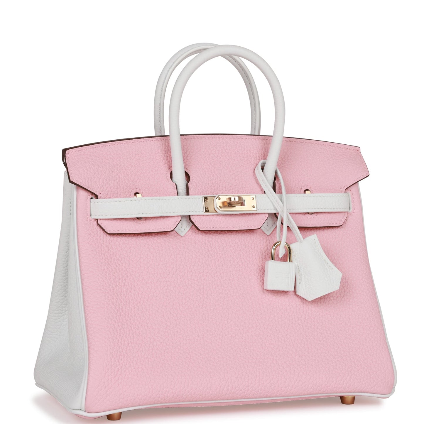 Hermes Special Order (HSS) Birkin 25 Rose Sakura and White Clemence Permabrass Hardware